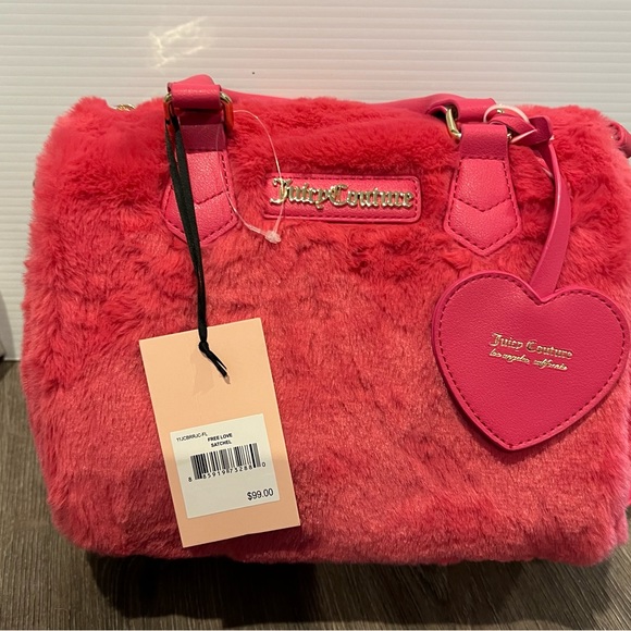 Juicy Couture Handbags - SOLD!! Juicy Couture Hot Pink Faux Fur Fluffy Free Love Satchel Crossbody Bag
